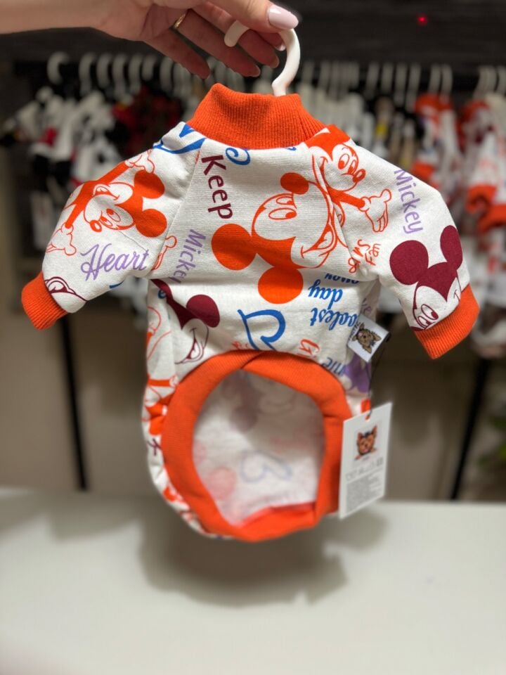 Turuncu Mickey Mouse Desenli Köpek Kıyafeti-Mickey Fun Pati Sweat